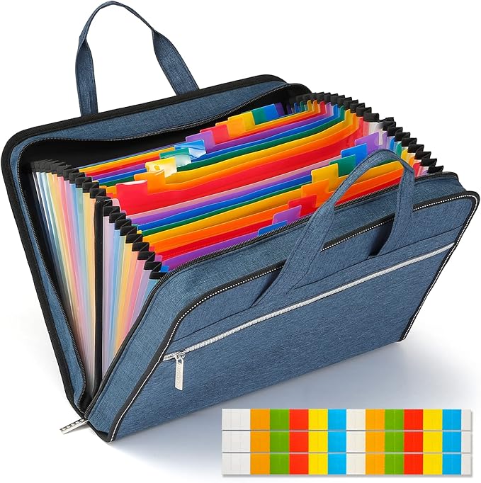 SEEKIND Accordian File Organizer with Handle,26 Pockets Expanding File Folder, Portable Cloth Document Organizer Accordion File Keeper for Letter Size / A4 File, for Office, School-Teal