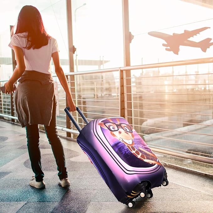 7-Mi 3D Print Design Travel Suitcase Protector Trolley Case Cover 19"-30" Sleeve (M(Fits to 22"-24" Trolley Case), Giraffe(New Version))