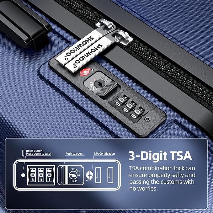 SHOWKOO Luggage Sets Expandable PC+ABS Durable Suitcase Double Wheels TSA Lock 5pcs Blue