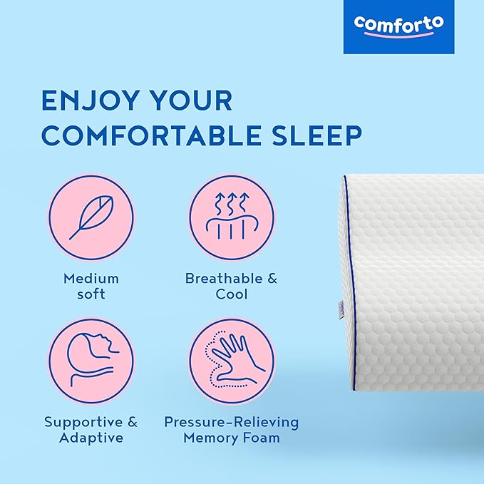 Memory Foam Pillow for Sleeping 23.6x15.7 - Pillow with Cooling Cover - Contour Orthopedic Pillows for Side Sleepers with Cervical Neck Support Curve for Shoulder and Neck Pain Relief