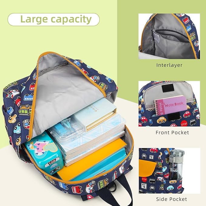 willikiva Cute Zoo Little 2d Backpack Kid Backpacks for Girls and Boys Toddler Backpack Waterproof Preschool Safety Harness Leash(DeepBlue Bus)