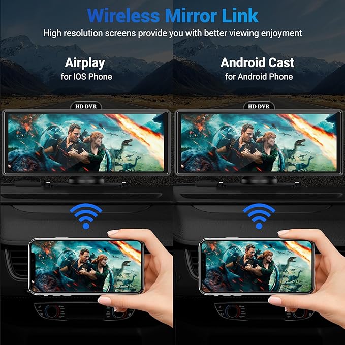 Wireless Apple Carplay Screen for Car 4K Dash Cam, 10.26" HD Touchscreen with Portable Apple Carplay & Android Auto Car Stereo, 1080p Backup Camera