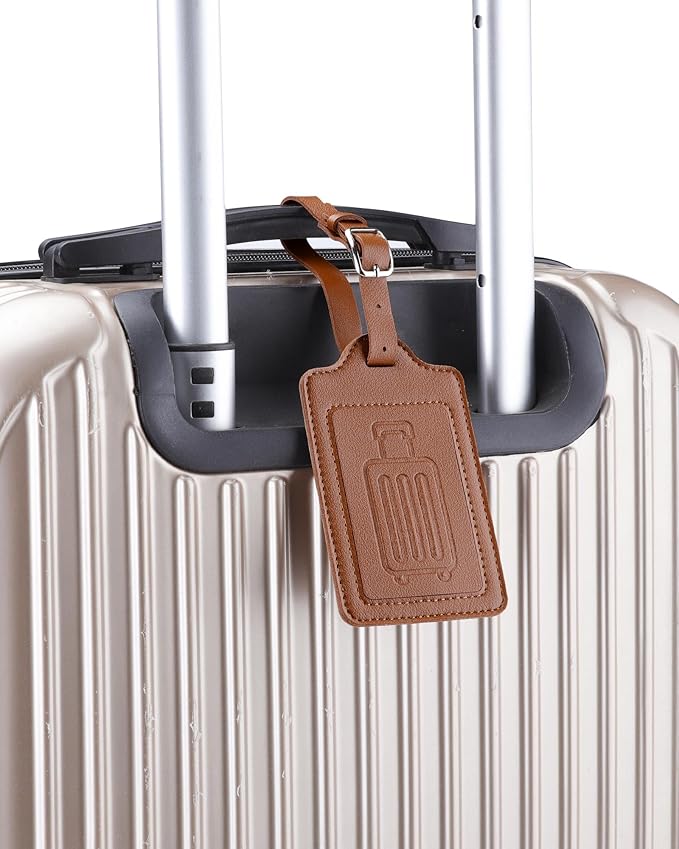 Teskyer Luggage Tags for Suitcases, TSA Approved with Privacy Protection Cover, Premium Faux Leather Bag Tags for Travel - 2 Pack, Brown