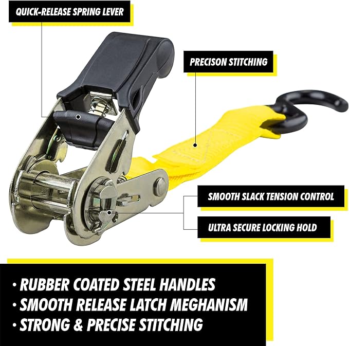 Cartman Ratchet Tie Down, 4Pk 15Ft, 500Lbs Load Cap/ 1500Lbs Break Strength, Cargo Straps for Moving Appliances, Lawn Equipment, Motorcycle in a Truck, with Carry Bag