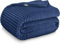 Bare Home Textured Fleece Blanket - Full/Queen - Ultra-Soft Lightweight for Bed, Sofa, and Couch - Luxury Microplush - Cozy Warm Blanket (Full/Queen, Ribbed Dark Blue)