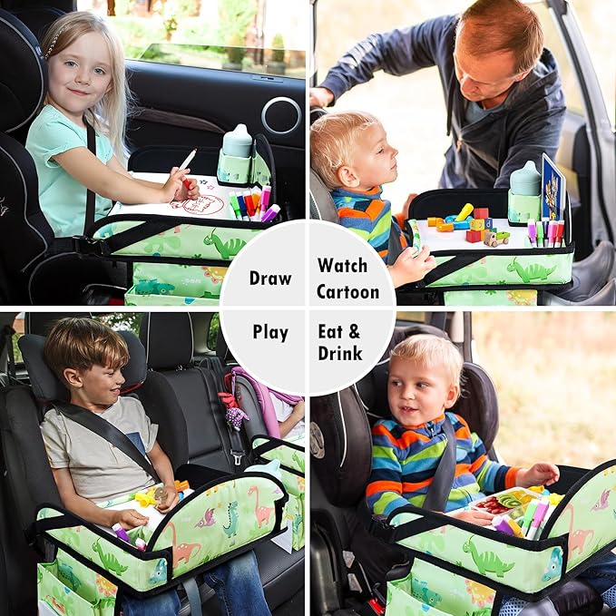 Kids Travel Tray, Car Seat Tray for kids Travel, Toddler Road Trip Essentials With Drawing Kit, Toddler Lap Desk Organizer for Car, Carseat Table for Airplane