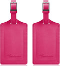 Travelambo Luggage Tags for Suitcases Faux Leather Privacy Protection 2 Pack Bag Tags Travel Accessories Essential, Rose Red
