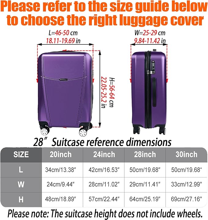 Suitcase Covers for Luggage – TSA Approved Clear PVC Luggage Protector Cover, Thick Transparent Waterproof Sleeve with Large Hook and Loop Closure, Fits 28" Wheeled Suitcases