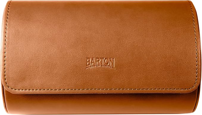 Barton Leather Watch Roll for 2 Watches | Convenient Organizer Case for Travel & Storage | Fits Classic & Smart Watches (Up to 46mm) | Compact, Durable, Lightweight, Stylish - Brown