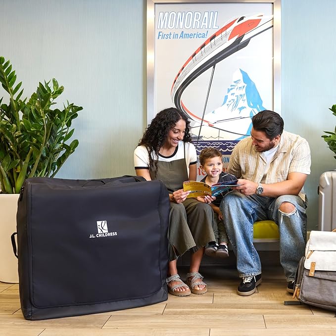 J.L. Childress Universal Stroller Travel Bag for Airplane - Fits Most Baby Strollers, Flying Essentials, Airport Accessories for Gate or Luggage Check, ID Card, AirTag Compatible - Small, Padded