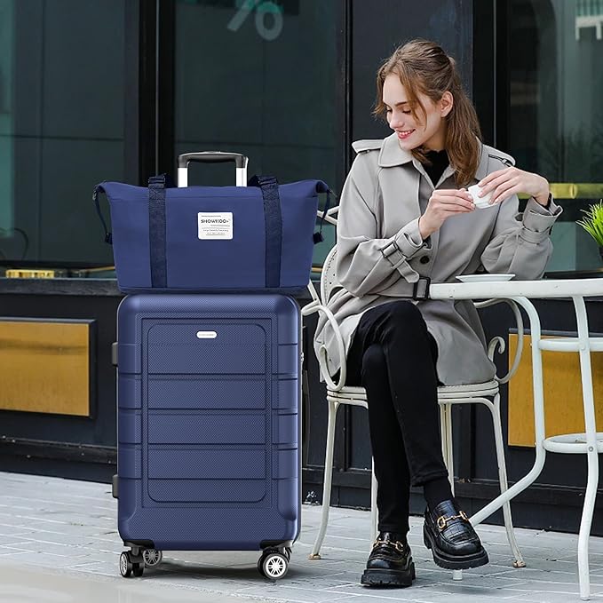 SHOWKOO Luggage Sets Expandable PC+ABS Durable Suitcase Double Wheels TSA Lock 5pcs Blue