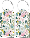 2 Pack Luggage Tag for Suitcase,Lovely Floral PU Leather Suitcase Tags Identifiers with Privacy Name Address Labels and Durable Steel Loop for Women Men Travel