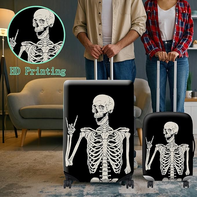 Luggage Cover Suitcase Protector Plus 1 Luggage Tag, Rock Skull Travel Suitcase Cover Suitable for 18-20 inch Luggage (S) with Concealed Zipper Washable Elastic Cloth Dustproof Anti-Scratch