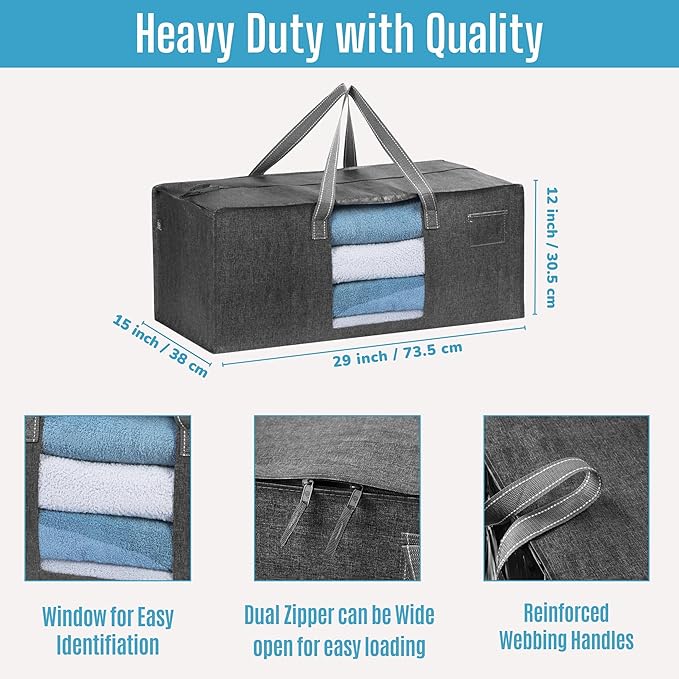 VENO 6 Pack Moving Bags Extra Large Storage Bags for College Move-In, Heavy-Duty Storage Totes, Packing Boxes, and Wardrobe Moving Supplies - Durable Laundry Bags for Clothes (Gray w/Window, 6 Pack)