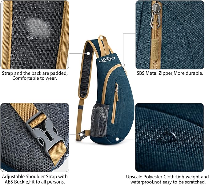 G4Free Sling Bag for Men Women, Small Crossbody Backpack Lightweight Chest Shoulder Bags for Travel, Outdoor and Sports (Dark blue)