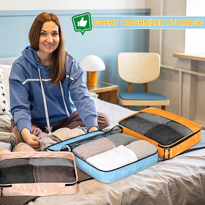5 Pcs Packing Cubes for Suitcase Large Travel Cubes Carry on Luggage Organizer Bags for Clothes Accessories(M,Pastel)