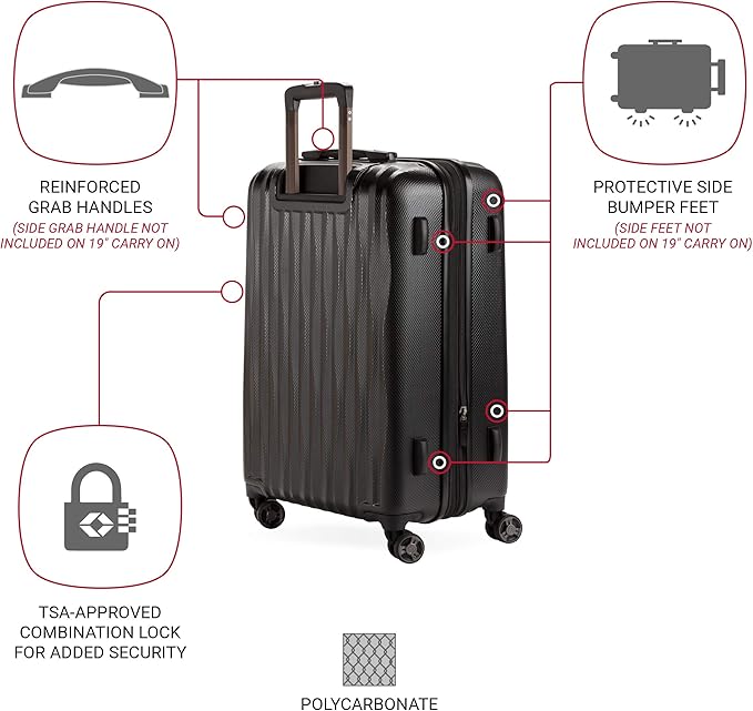 SwissGear 7272 Energie Expandable Hardside Luggage With Spinner Wheels and TSA Lock, Black, Checked-Medium 24-Inch