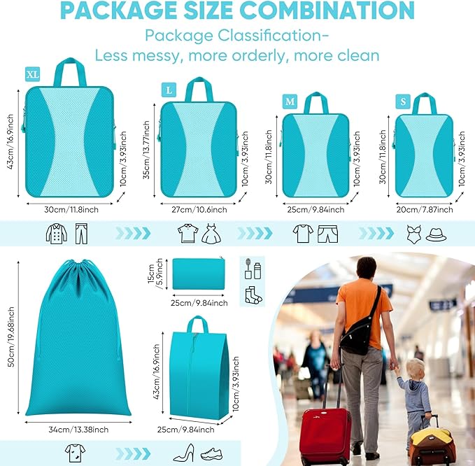 8 Set Compression Packing Cubes for Travel, Packing Cubes Compression Travel Accessories Expandable Packing Organizers for Carry on Luggage Suitcase (Gray)