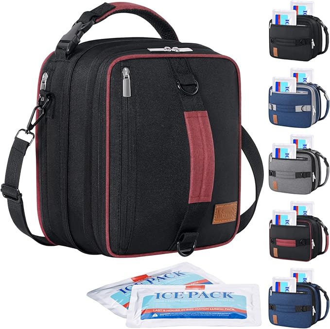 Lifewit Insulated Lunch Box for Men, Expandable Cooler Bag, Freezable Lunch Bag for Women with 2 Ice Packs and Shoulder Straps for Work Travel College, 8.2L Black and Red