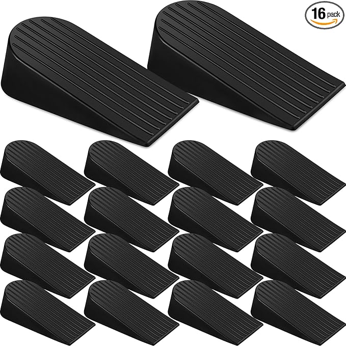 Frienda 16 Pack Large Door Stoppers Heavy Duty Rubber Stopper for Bottom of Door Wedge Stopper for Home Office (Black)