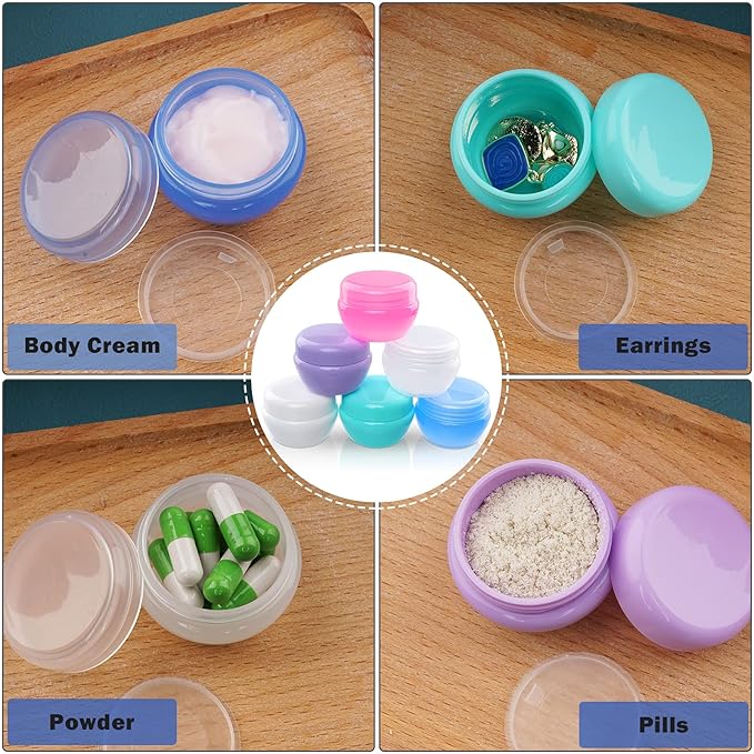 Cosywell Small Plastic Travel Jars for Creams - TSA Approved Refillable Cosmetic Containers - Leak-proof Travel Size Containers with Lid for Lotion, Makeup, Cosmetics - 6 Pieces
