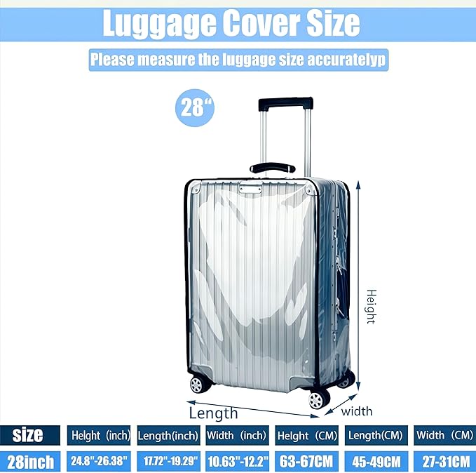 Luggage Cover 28 Inch TSA Approved,Clear 1.5mm Thickness Suitcase Cover for Luggage Suitable 28-29 Inch Suitable for Long Travel Accessories
