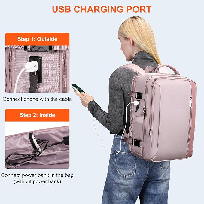 PIJUSHI Travel Backpack for Women Expandable Carry on Luggage Backpack Airline Approved Personal Item Laptop Bag(PE034 Light Purple)