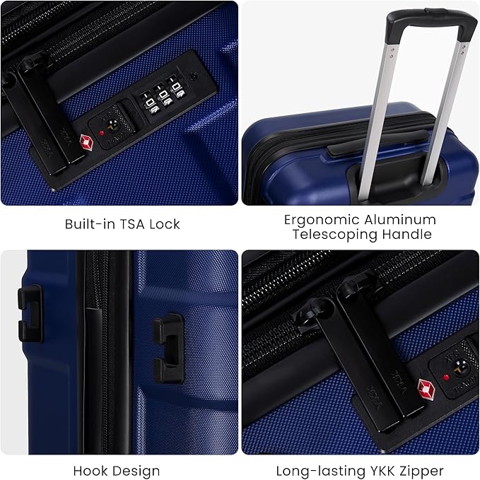 Hardside Carry On Luggage 22x14x9 Airline Approved with Spinner Wheels, Lightweight 20-inch Carry-On Suitcase for Men & Women, Blue