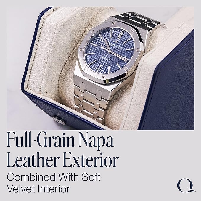 Leather Watch Cases for Men - Hexagon Single & Double Watch Roll Travel Case - Genuine Napa Leather with Velvet Interior - Storage & Display Holder for 1 Watch or 2 Watches