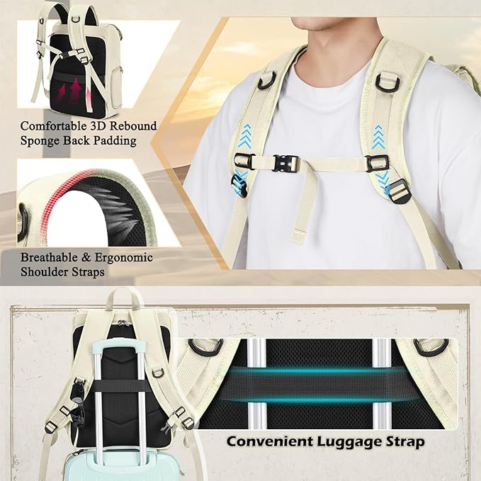 RAINSMORE Camera Bag Backpack for DSLR/SLR Mirrorless 15.6 Inch Laptop Camera Back Pack for Photographers Anti-Theft Photography Bags Case with Tripod Holder & Rain Cover, Beige