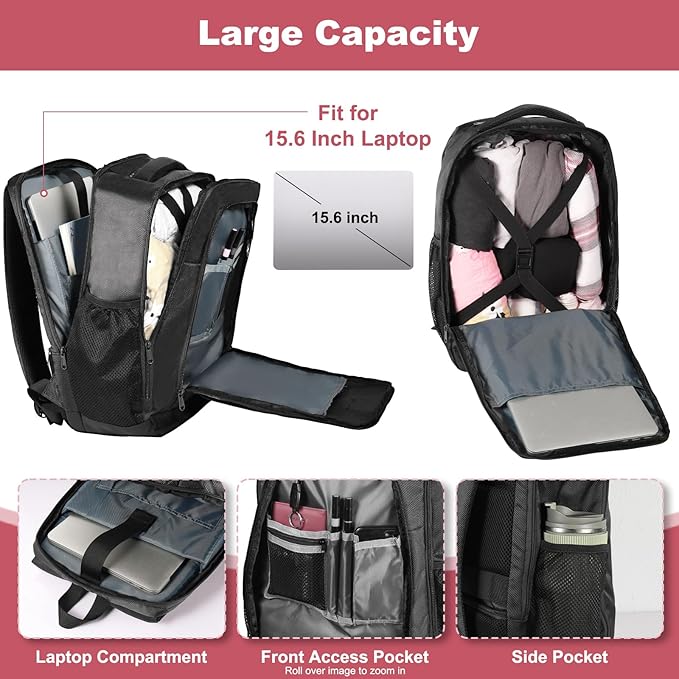 Travel Laptop Backpack for Men and Women, Business Anti Theft Slim Sturdy Laptops Backpack with USB Charging Port, Water Resistant College School Bag, Fits 15.6 Inch Notebook (Black)