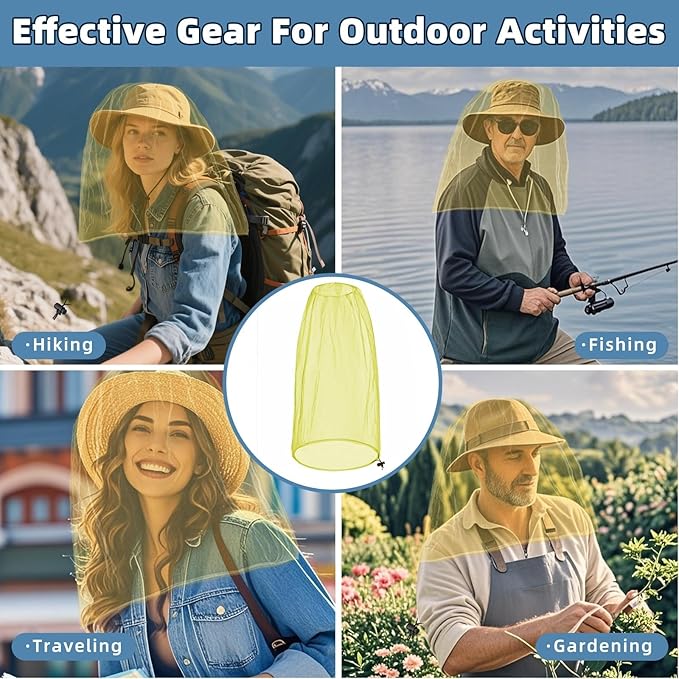 Oversized Mosquito Net 42 x 25 Inches Ultra Large Mosquito Head Net Face Neck Fly Mesh Netting Fits All Hats for Outdoor Camping Hiking Fishing Gardening Safari(Yellow)