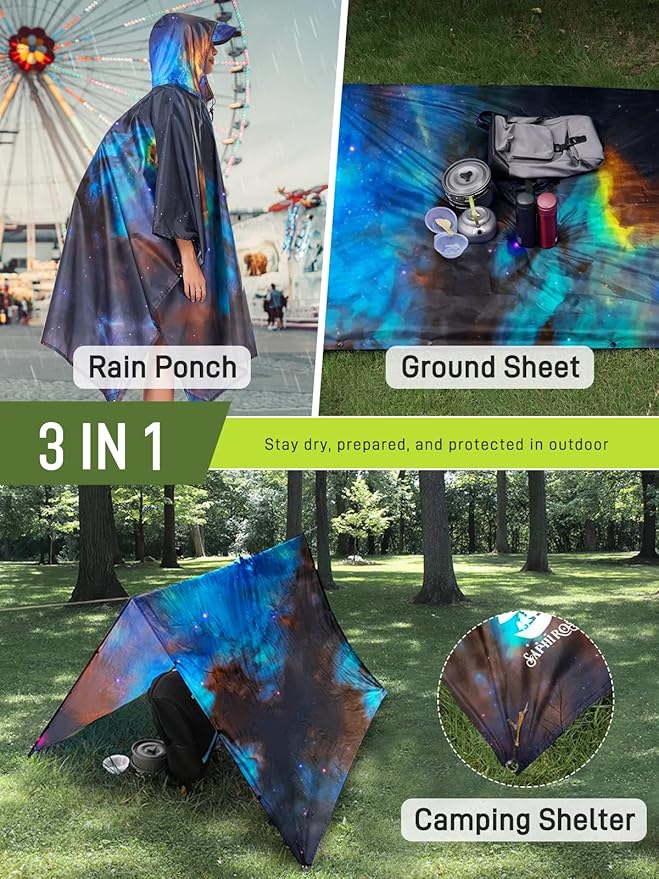 SaphiRose Extra Thick Hooded Rain Poncho Double Layer Waterproof Raincoat Jacket for Men Women Adults