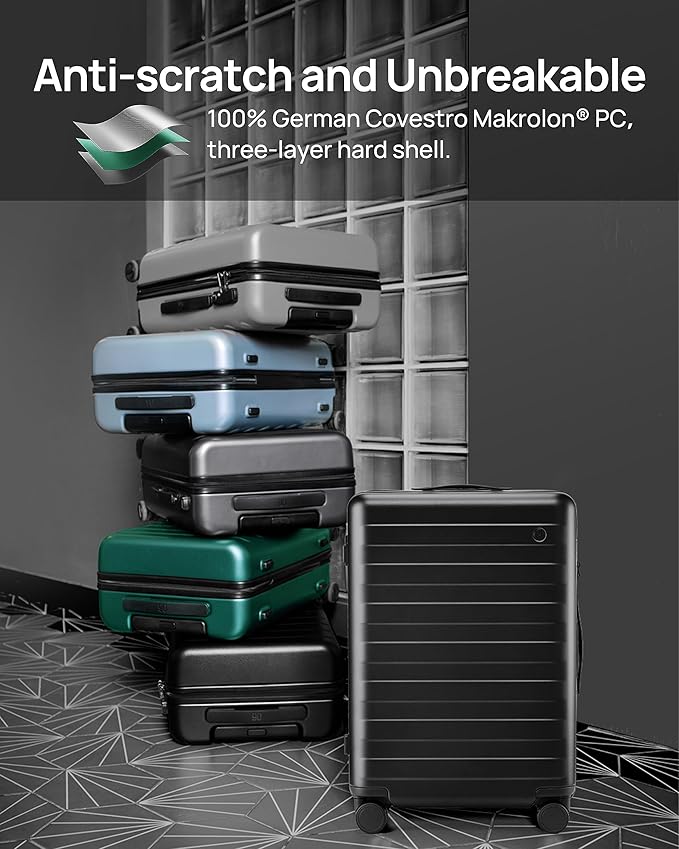 Carry on Luggage 22 X 14 X 9 Airline Approved, 20 Inch Luggage for 3-5 Days Travel, Double Spinner Wheels, 100% Hardshell PC, TSA Lock (11-Pirate Black (USB Port), Checked 24-Inch)