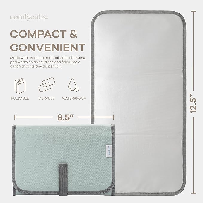 Comfy Cubs Baby Changing Pad Compact Size - Waterproof Diaper Changing Mat with Cushioned Pillow - Soft & Lightweight, Foldable Design for Travel - Stylish Design for Boys and Girls - Earth Green