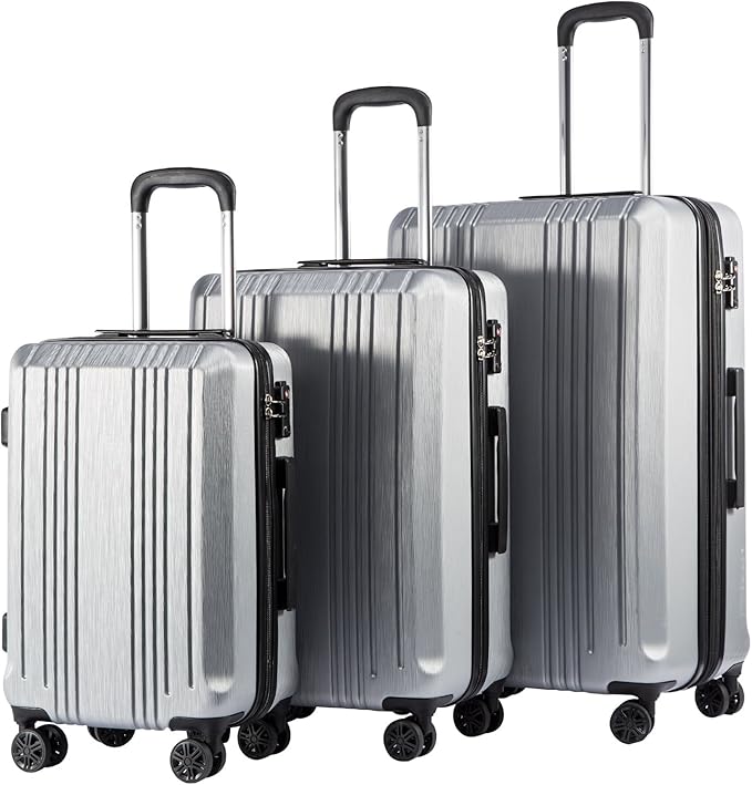 Coolife Luggage Expandable Suitcase PC+ABS 3 Piece Set with TSA Lock Spinner 20in24in28in