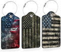 Vintage American Flag 3 Pack Luggage Tags for Suitcases, Smoky US Flag Art PU Leather Luggage Tag for Travel, Bag Tags with Privacy Name ID Card and Steel Loop for Women Men