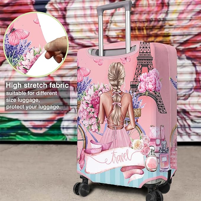 Travel Luggage Cover Suitcase Protector Fits 18-32 Inch Wheel Covers PatternedTravel Related Items Flower Luggage Protector Elastic M