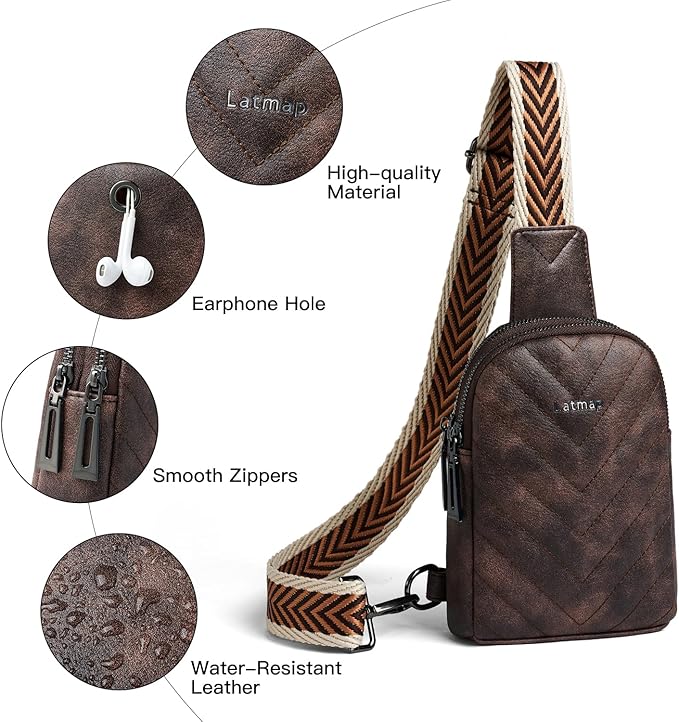 7L Sling Bag for Women Men Leather Small Sling Backpack Daypack Anti Theft Fanny Pack Crossbody Purse Travel