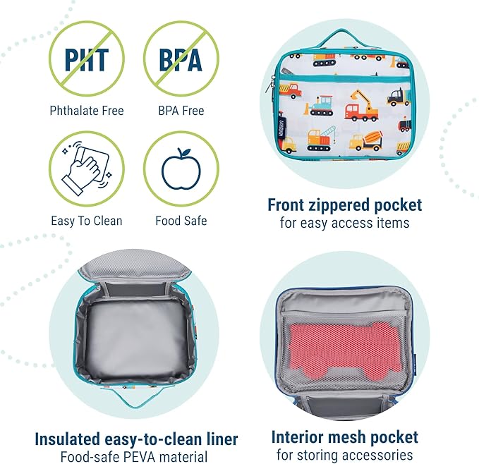 Wildkin Kids Insulated Lunch Box – Durable and Reusable for School & Travel - Modern Construction