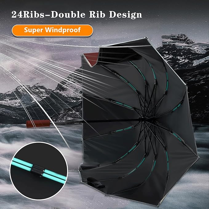 Large Double-Ribs Umbrella Automatic Folding Umbrella for Women Men, Travel, UPF 50+ UV Protection