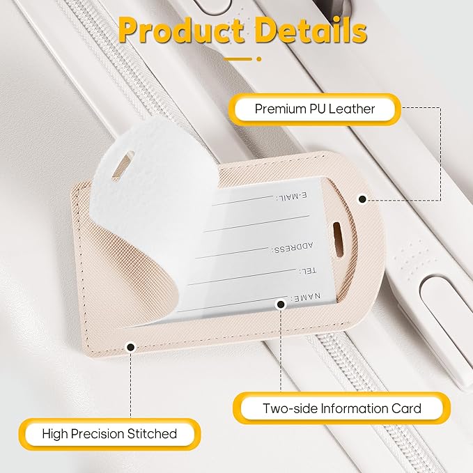 3 Pack Luggage Tags for Suitcases, TSA Approved Bag Tags, Baggage Tags with Privacy Protection, Travel Essentials Luggage Accessories, Ivory