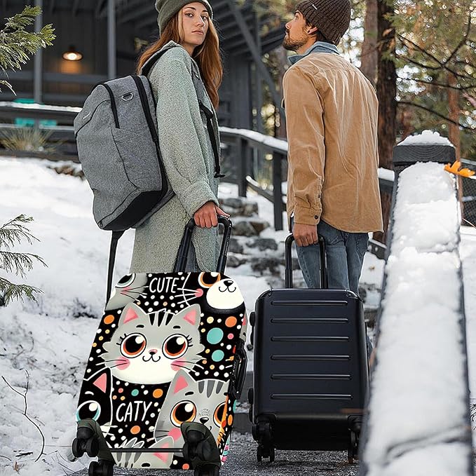 ANNA QUEEN Cute Cat Luggage Cover, Kawaii Cartoon Kitty Suitcase Protector with Colorful Polka Dot Design, Stretchable, Washable Travel Cover for 32-34 Inch Luggage