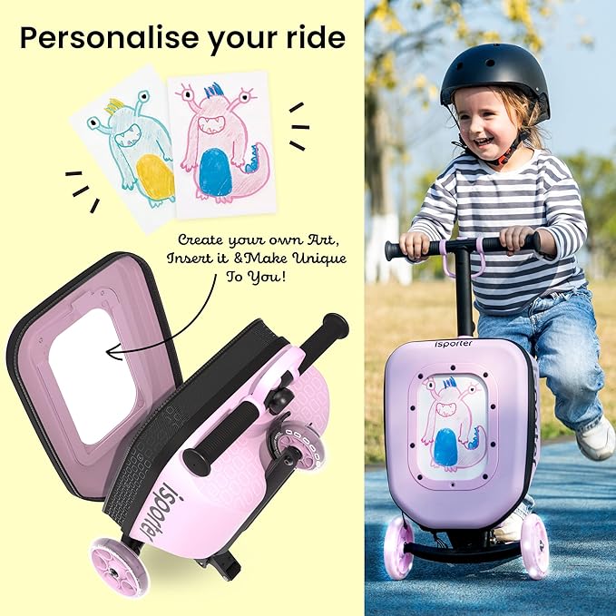 iSporter Luggage Scooter for Kids Ages 2-5 | Ride-On Suitcase Scooters for Boys Girls | Foldable & Height Adjustable, 110lbs Max