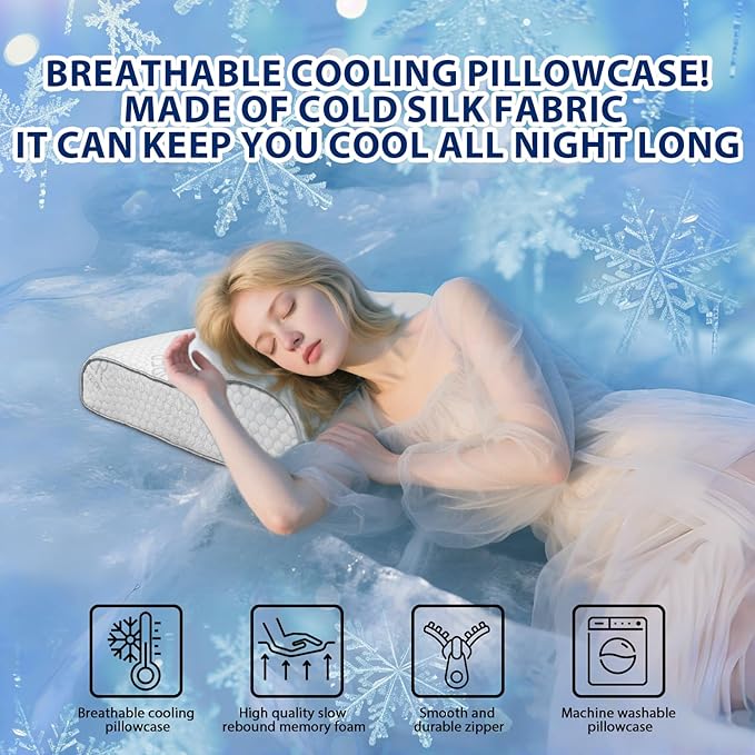 Memory Foam Pillows - Cervical Neck Pillow for Pain Relief, Ergonomic Side Sleeper Pillow for Sleeping, Orthopedic Contour Neck Pillows for Neck and Shoulder Pain with Cooling Pillowcase, Cream