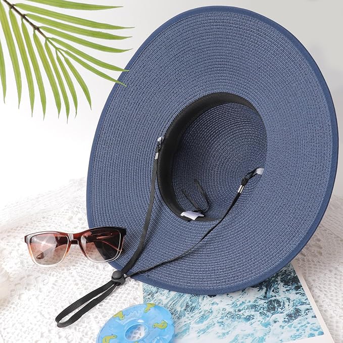 DRESHOW Beach Hats for Women Big Straw Wide Brim Summer Hat Floppy Foldable Roll up Cap Sun Hat UPF 50+