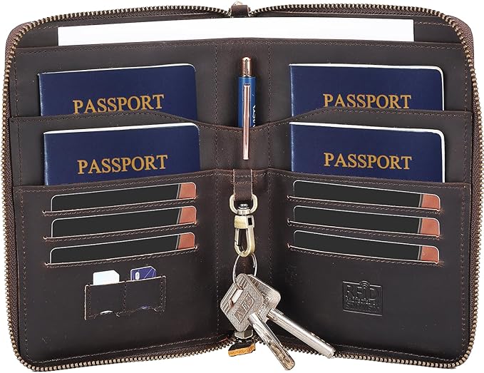 STAR VISTA Lorenzo Full Grain Leather Family Passport Wallet for 4, Large Travel Document Organizer for Exquisite Voyagers, Multi-Currency Compartments, RFID Blocking, AirTag Track, Dark Brown