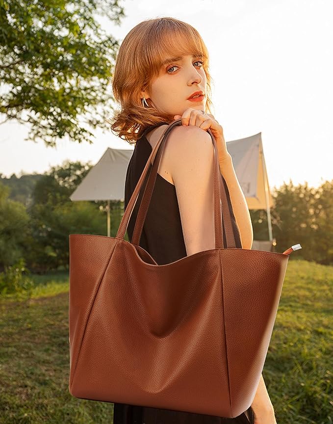 KALIDI Large Tote Bag Vegan Leather Casual Zipper Work Bag Weekender Hobo for Women 23L Oversize Shoulder Travel Purse