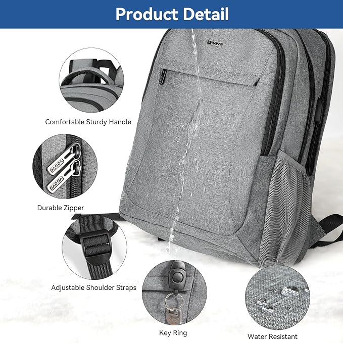 Voova Travel Laptop Backpack, Business Work Laptop Backpack for Women & Men with USB Charging Port, Waterproof Slim Durable College Computer Bag Fits 15.6 Inch Laptops and Notebook, Grey