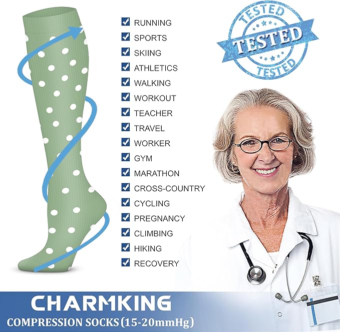 CHARMKING Compression Socks for Women & Men Circulation (3 Pairs) 15-20 mmHg is Best Support for Athletic Running Cycling